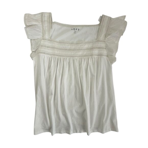 NEW Ann Taylor Loft Flutter Sleeve Bohemian Peasant Top XXL White Flutter Sleeve - Picture 2 of 10